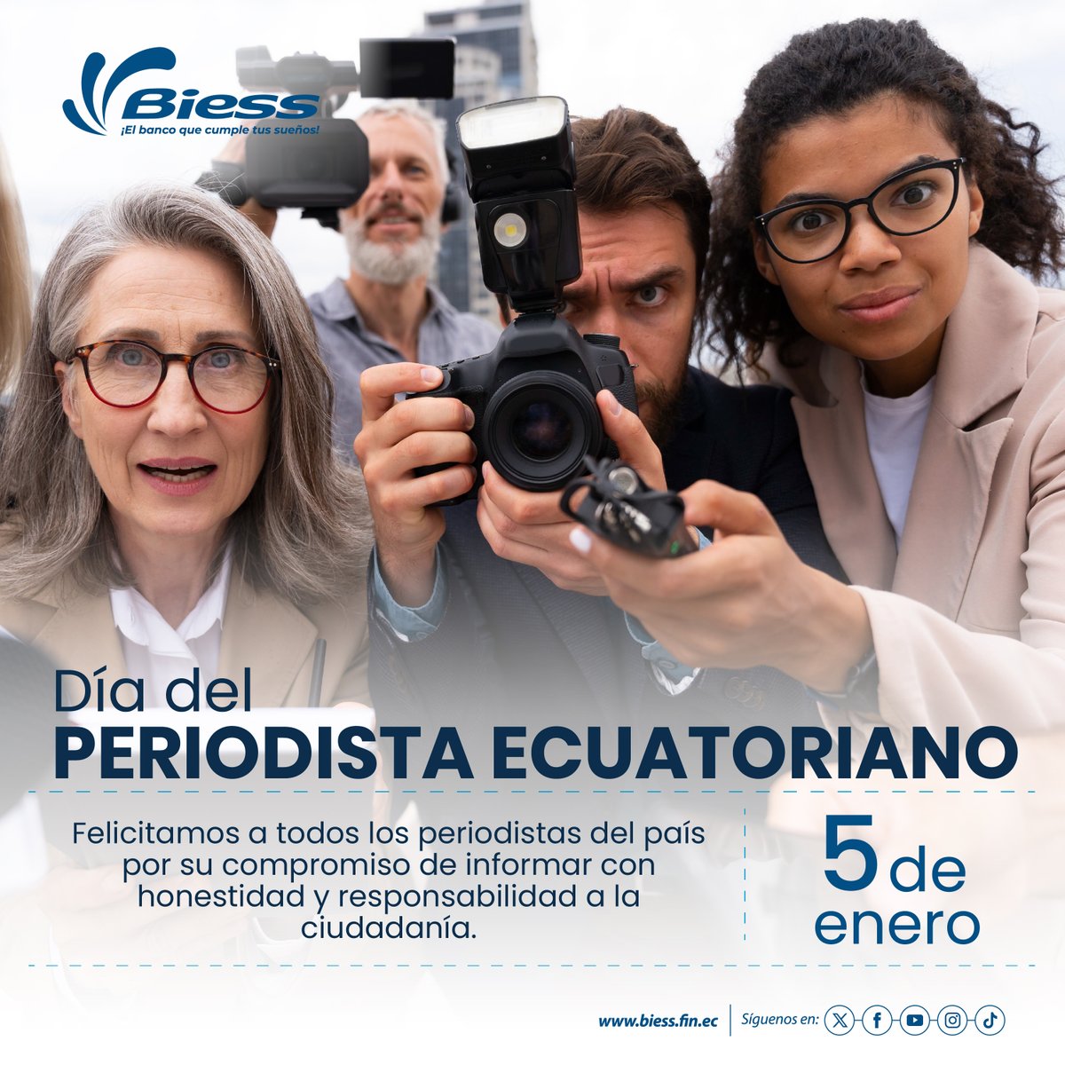 BiessEcuador's tweet photo. Feliz Día del Periodista Ecuatoriano 📝 🎙️📺📰

Felicitamos a quienes dan voz a las historias que merecen ser contadas.

#DíaDelPeriodista https://t.co/G4D0mbfeLJ