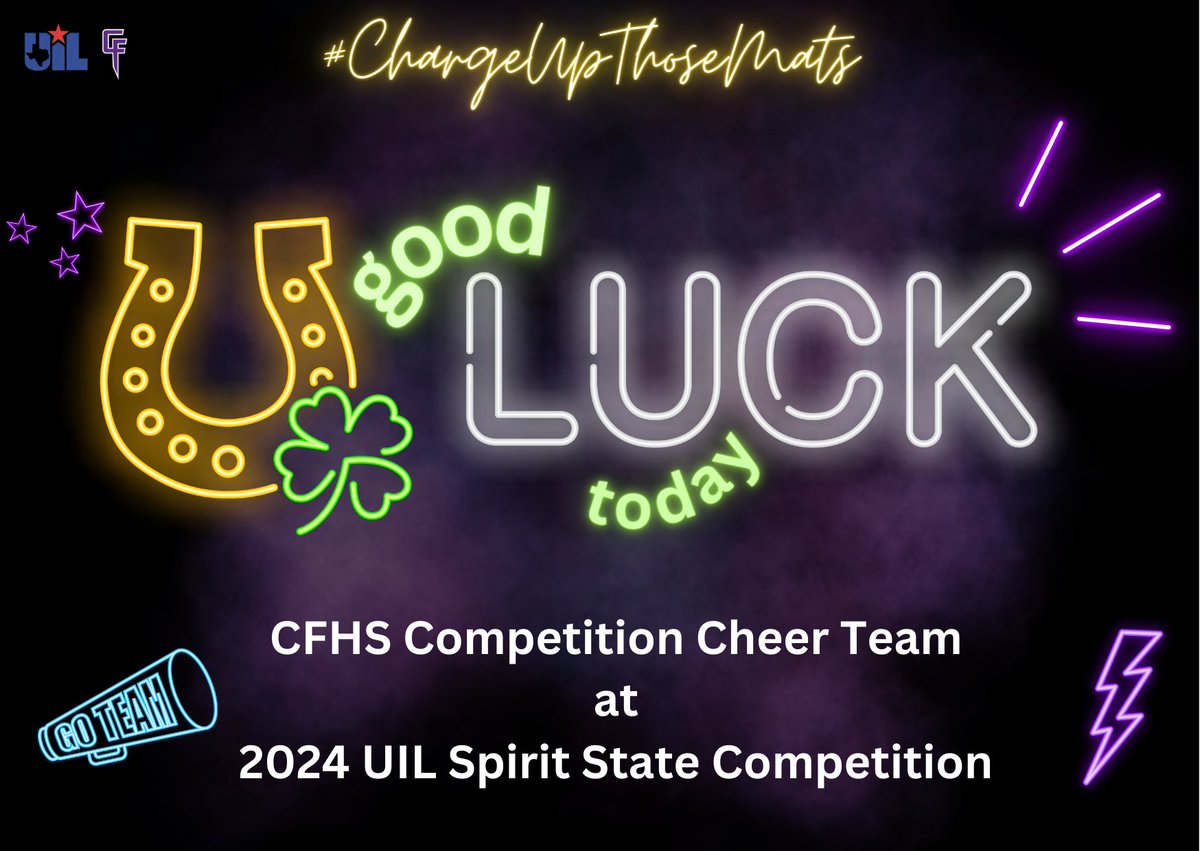 ChargerSchools's tweet photo. 📣⚡️2-4-6-8 come on Cheer, let's take STATE!
Best of luck as you each of you as you compete today, at 3:29PM, in Fort Worth today!
We are cheering you on and wishing you THE BEST! #WeAreFu1shear #GetThatHardware #ChargedUpCheer
#UILTXSpirit2024
#TheyReady
@fulshearcheer https://t.co/p26UKiQcHj