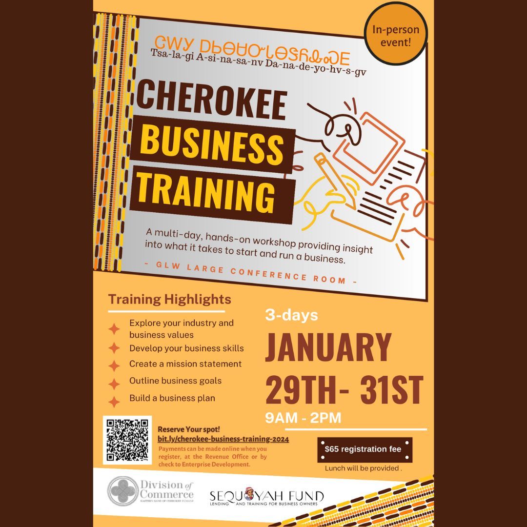 Join us for a Business Training on January 29th-31st. 
This is a great course for 1st business owners and a requirement for anyone interested in obtaining a Sequoyah Fund Small Business Loan. 

For details and to register visit:  sequoyahfund.wufoo.com/forms/q1049fp0…