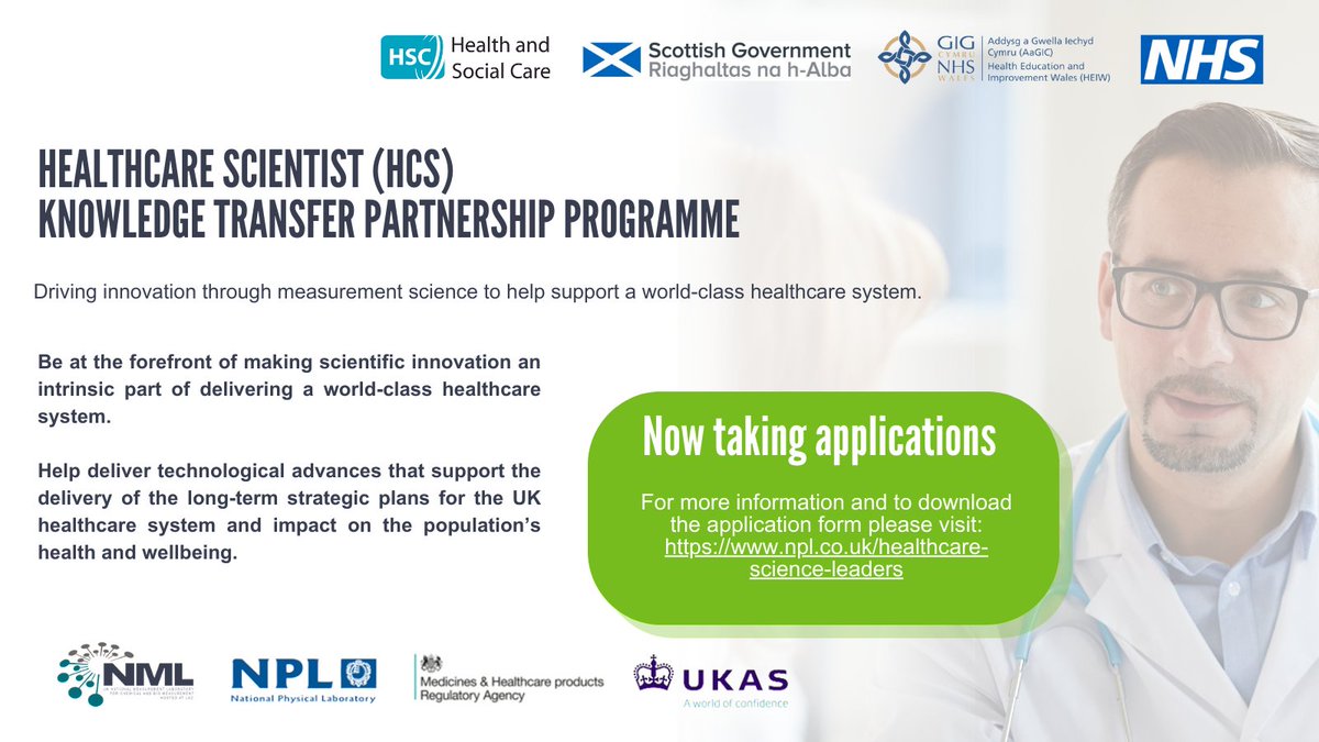 NHS Healthcare Science (@wehcscientists) on Twitter photo *A reminder for Healthcare Scientists* - the Knowledge Transfer Partnership Programme closes for 2024 applications on Jan 12th. Apply now👉npl.co.uk/healthcare-sci…… <a href="/UKAS/">UKAS</a> <a href="/NPL/">NPL</a> <a href="/NML_ChemBioGC/">UK NML ChemBio&GC</a> @HEIW_NHS <a href="/scotgovhealth/">Scot Gov Health</a> *A reminder for Healthcare Scientists* - the Knowledge Transfer Partnership Programme closes for 2024 applications on Jan 12th. Apply now👉npl.co.uk/healthcare-sci…… <a href="/UKAS/">UKAS</a> <a href="/NPL/">NPL</a> <a href="/NML_ChemBioGC/">UK NML ChemBio&GC</a> @HEIW_NHS <a href="/scotgovhealth/">Scot Gov Health</a>
