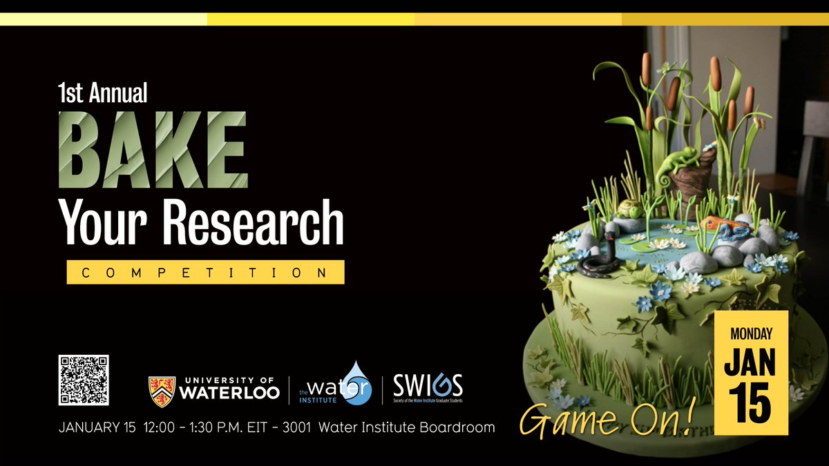 Join us for our first annual <a href="/water_institute/">the Water Institute</a> and <a href="/UW_SWIGS/">SWIGS</a> Bake Your Research Competition!

Bake or cook an edible masterpiece that visually portrays your research! Deadline to register your lab’s entry is January 9th: uwaterloo.ca/water-institut…