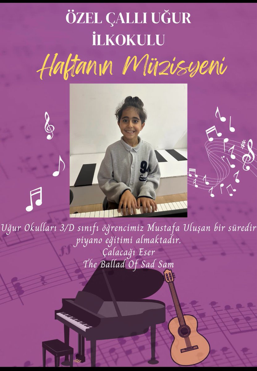 UOCalli's tweet photo. İLKOKUL HAFTANIN MÜZİSYENİ MUSTAFA ULUŞAN🎹
#HaftanınMüzisyeni olan 3/D sınıfı öğrencimiz Mustafa ULUŞAN bir süredir piyano eğitimi almaktadır. Bizlere hazırladığı dinleti için teşekkür eder, müzik hayatında başarılar dileriz.🎹🎼 #UğurdaSanatVar #UTalent https://t.co/Q9mZPm2Jzw