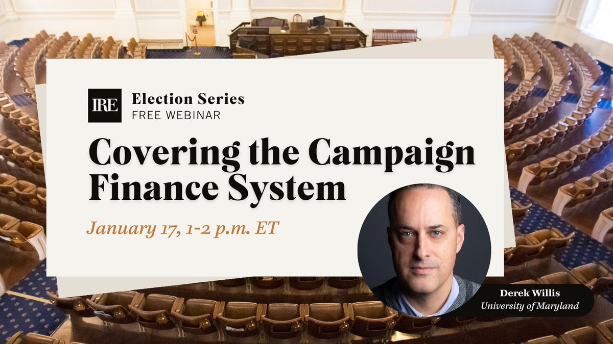 IRE_NICAR's tweet image. IRE members, join us for our next election series webinar! 

@derekwillis will help you discover new ways of thinking about money in politics and finding great campaign finance stories. 

Register here ➡️ ire.org/event/webinar-… #Journalism #CampaignFinance