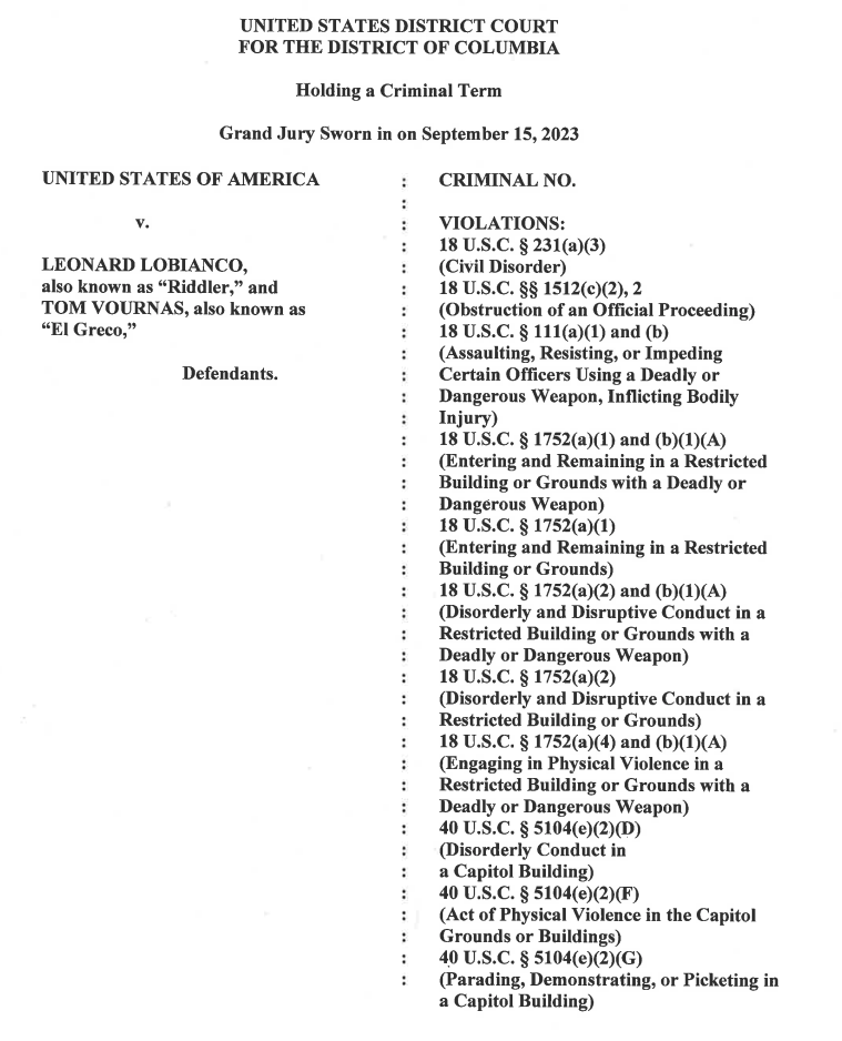ryanjreilly's tweet photo. NEW: #FannyPackPB and #OrangeLensesPB face Jan. 6 charges. Indictment says the Proud Boys duo were known as "El Greco" and "Riddler." https://t.co/8vmX4axP7S