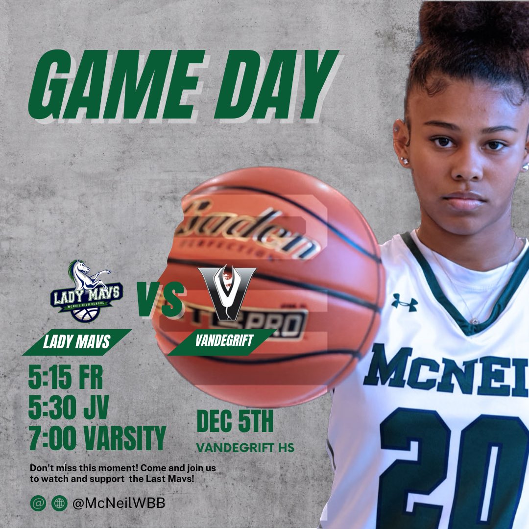 Your Lady Mavs are back at it tonight for the 5th district game at Vandegrift! Let's go Mavs! 
💙💚🏀💪🏼⛹️🏽‍♀️💚💙