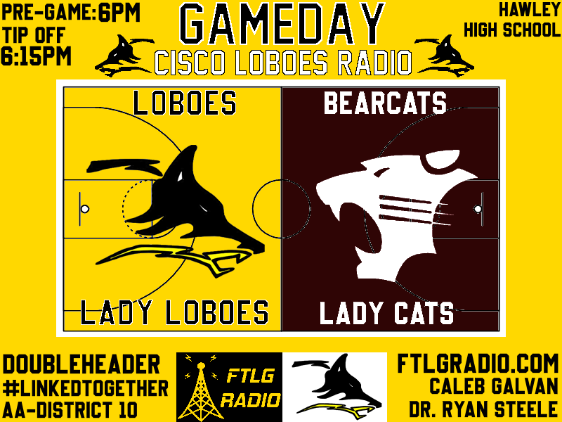 LoboesRadio's tweet photo. 🏀🐺GAMEDAY🟡⚫️
📣 Doubleheader!!📣
🆚 Hawley Bearcats/Lady Cats
🏟: Hawley High School
🕔: Pre-Game 6PM Tip Off 6:15PM/7:30PM
🎧Listen Online📱💻: https://t.co/kqEOe1qddZ
#LINKEDTOGETHER
(No YouTube Tonight)
@BCHsports @TXHSGBB @hoopinsider @BigCountrySport https://t.co/2iovF1uPY5