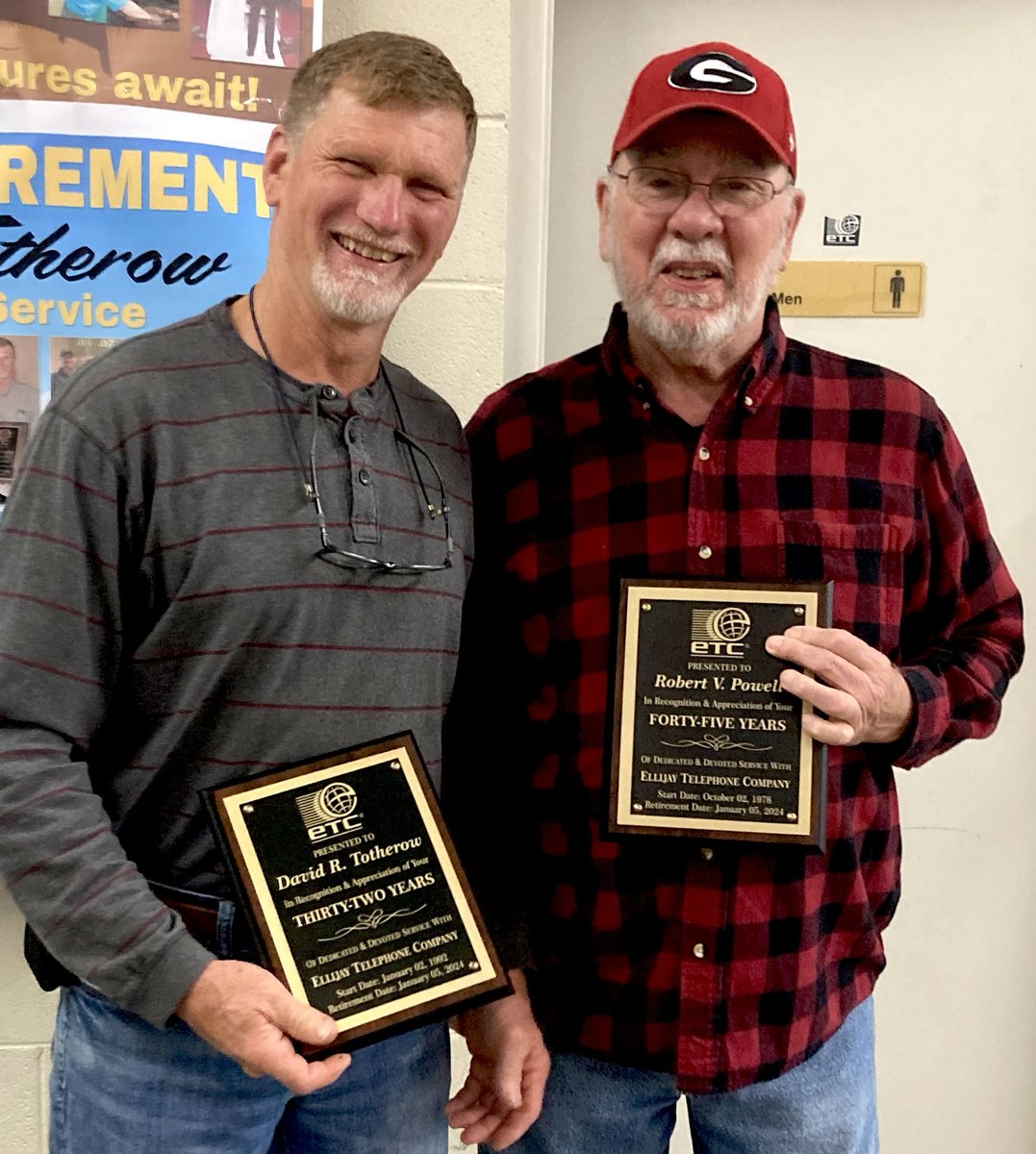 _ETCNow_'s tweet photo. ETC celebrated two retirements this morning, Van Powell with 45 years of service, and David Totherow with 32 years of service. We congratulate and thank these two gentlemen for a job well done. David's socks say it all. https://t.co/lrsKJj02Mm