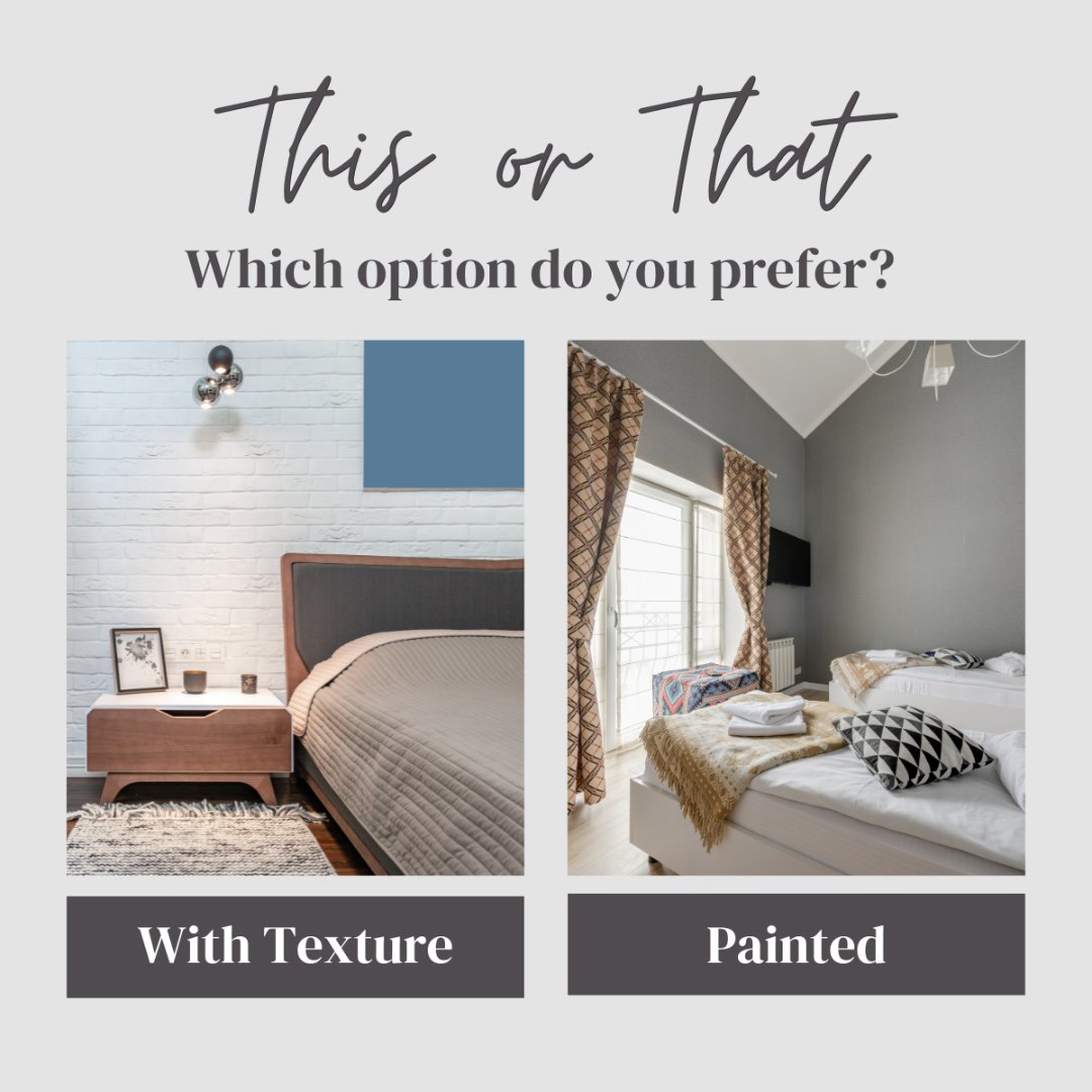 Textured walls that ooze character and depth, or sleek painted walls that offer a canvas for endless creativity? What suits your style and adds that special touch to your space? 

Share your thoughts on this design dilemma! 

#thisorthat #homedesign #texturedwalls