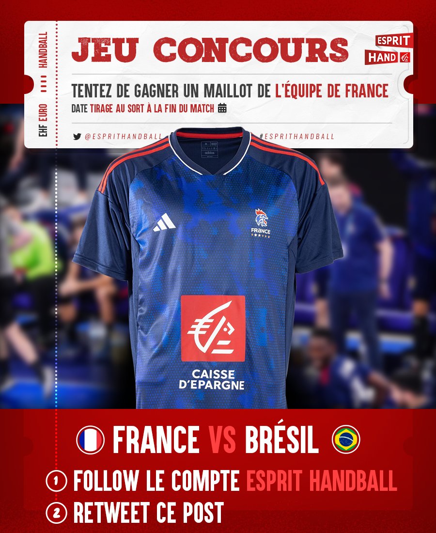 #VousEtreUtile 
Nouveau maillot de l'équipe de France à gagner à l'occasion de #FRABRE🤩
Follow + RT pour participer au tirage au sort !  
#EspritHandball