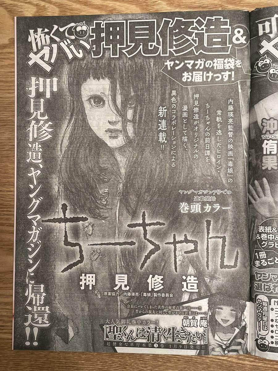 ヤンマガに予告載ってます。次号(1月15日発売)から「ちーちゃん」連載始まります。 
