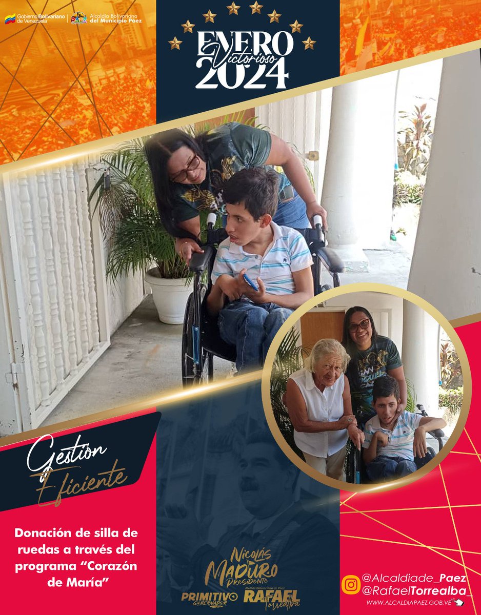 Como parte del trabajo social en pro del desarrollo y bienestar de los niños, niñas y adolescentes, se realizó la donación de una silla de ruedas para el joven Santiago Velazco de 15 años, a través del programa "Corazón de María" que lleva adelante la Fundación del Niño Páez