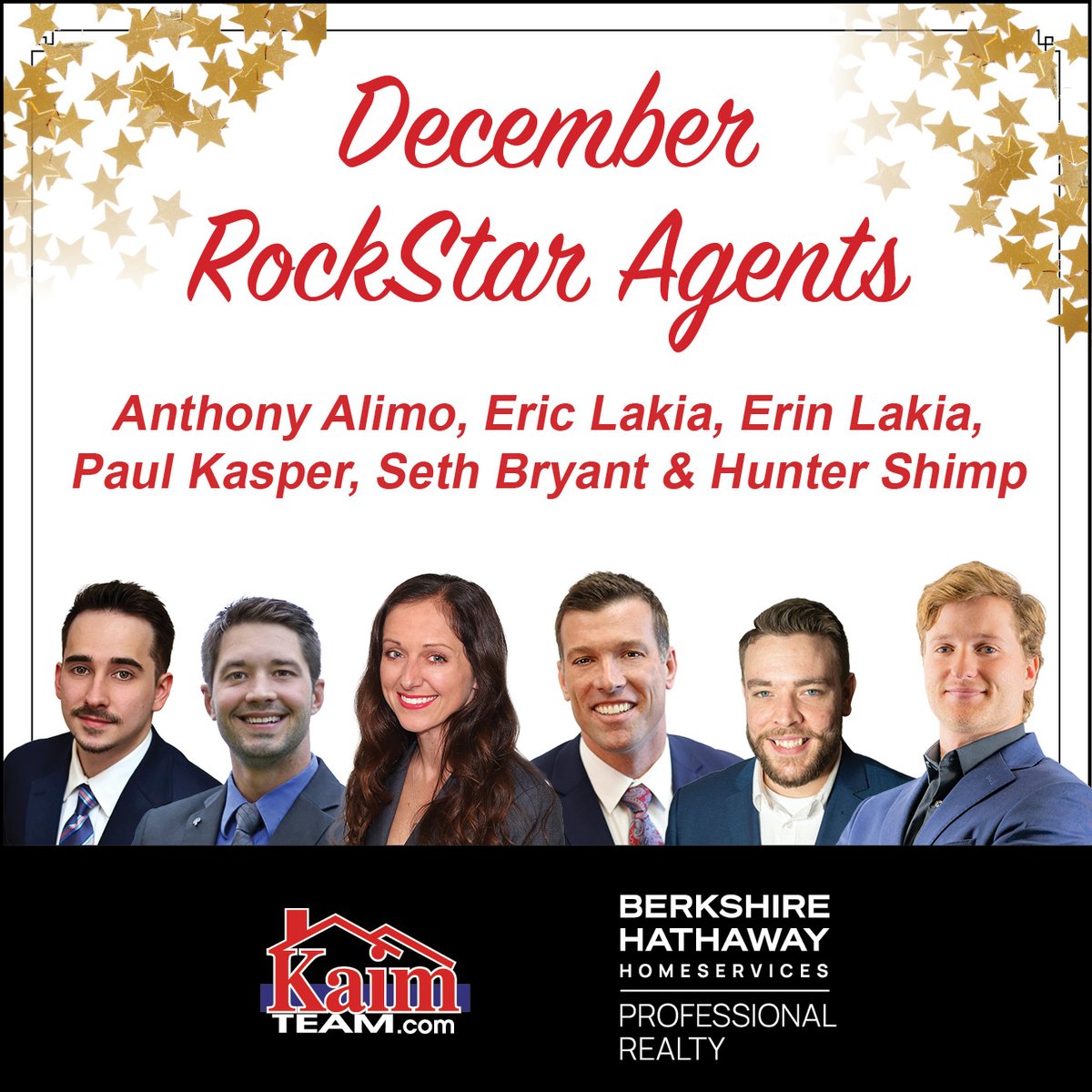 MichaelKaimTeam's tweet photo. 🤩Congratulations to December’s RockStar Agents: Anthony Alimo, Eric Lakia, Erin Lakia,Paul Kasper, Seth Bryant &amp; Hunter Shimp! AMAZING!!!
#TheMichaelKaimTeam #kaimteam #BHHSPro #clevelandrealestate #akronrealestate #realestate #realtorlife https://t.co/4OGLCZxb2Y