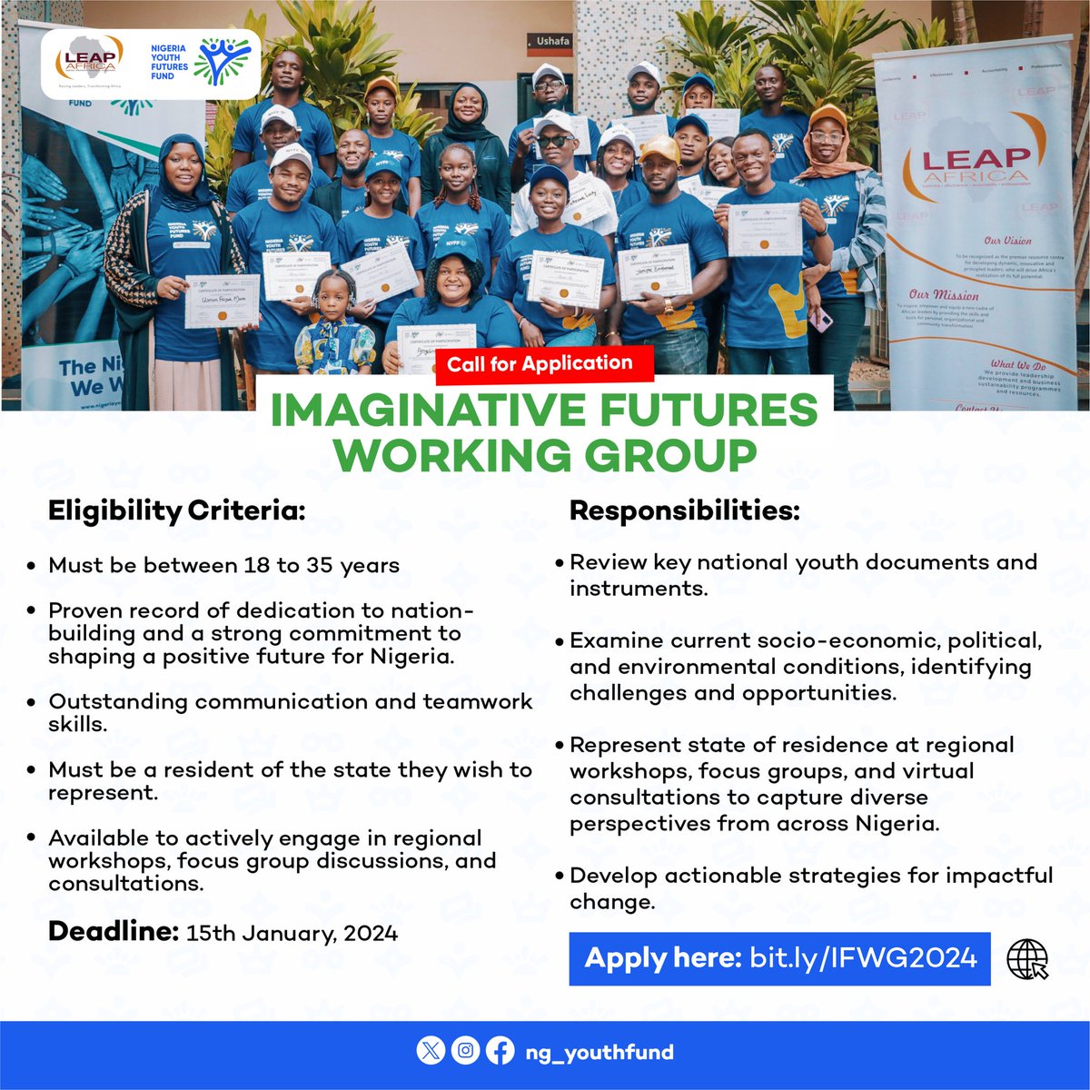 Reopened Opportunity!! 📣 📣 Join the NYFF Imaginative Futures Working Group (IFWG) 2024 Cohort!

Apply now to join our community of change-makers dedicated to shaping our nation's positive future!

Click the link on the  bio to apply