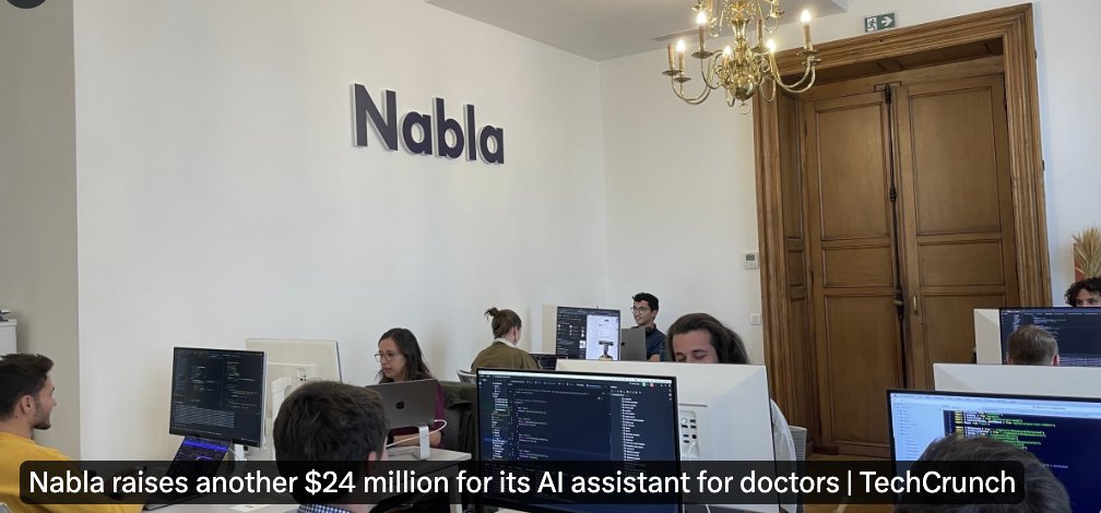 Extremely thrilled to announce our $24M Series B funding 🎉

Less administrative burden, more time with patients, and a better work-life balance – this is what Nabla will constantly strive for.

Today, Nabla Copilot:
- Is used by over 20,000 clinicians
- Has achieved 3 million