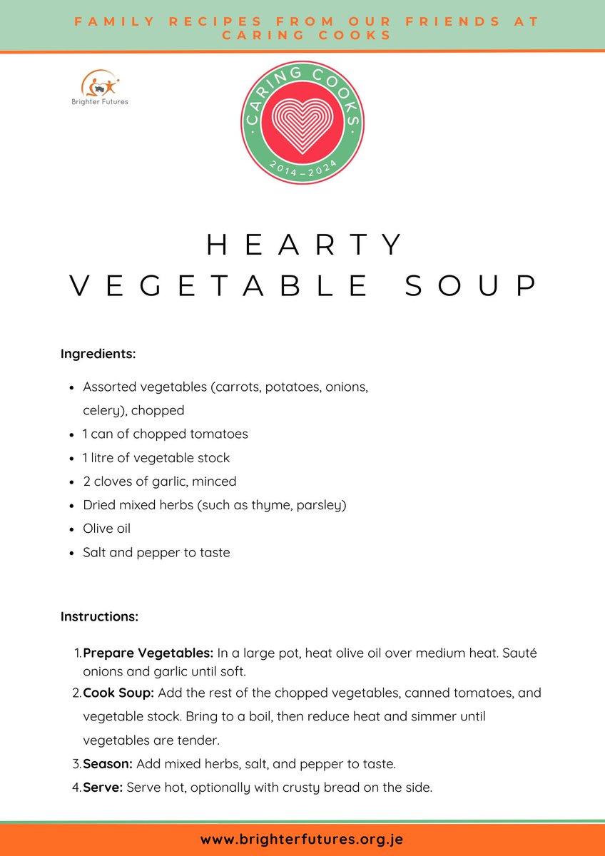 brightfutureje's tweet image. Thank you to Caring Cooks of Jersey for the first recipe of the year - warming Winter vegetable soup!

This is a great recipe as it helps us use leftover vegetables and saves money!  Enjoy.

#familyfood #winterfood #cookwithus 🧡