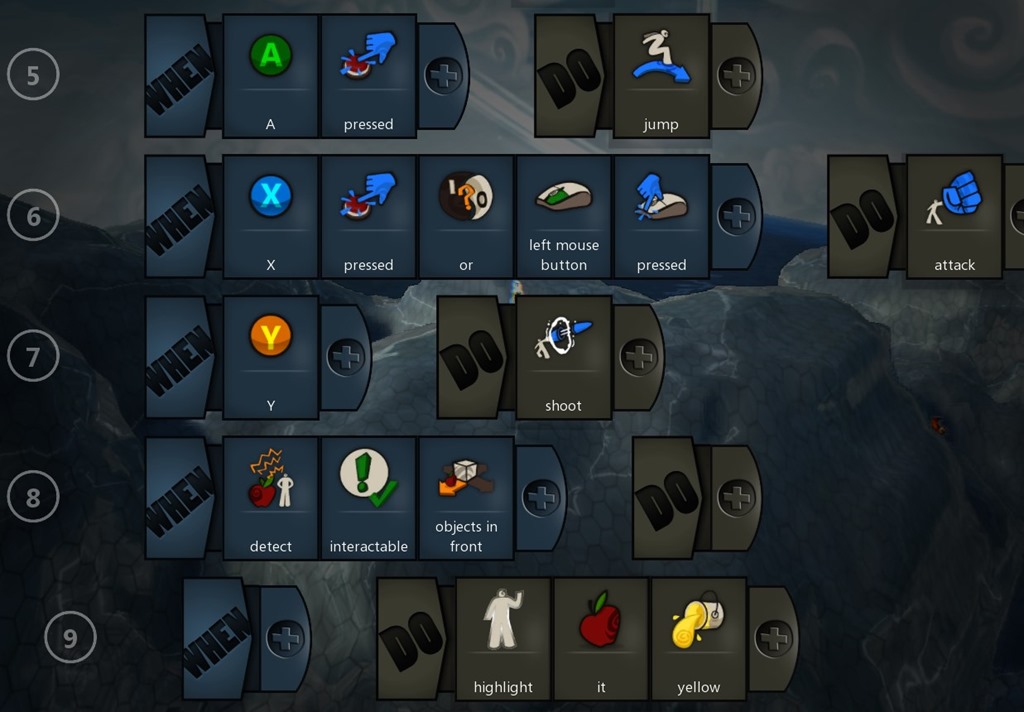 Tomi_Tapio's tweet image. #ProjectSpark gamemaker: drag tiles to program character/object behaviours: Easy to translate to any lang, no libraries.