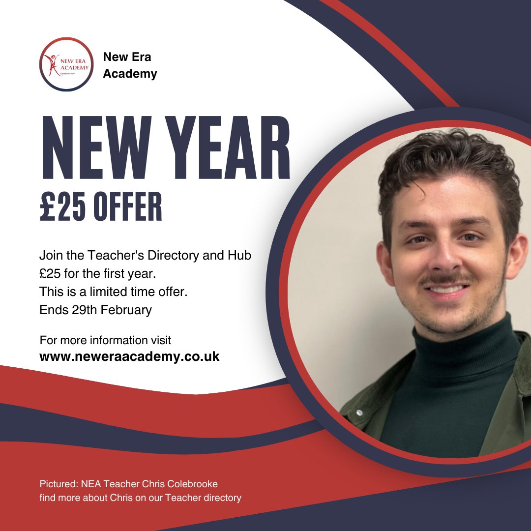 NEAExams's tweet photo. To celebrate the New Year join the New Era Teacher's Directory and Hub for a special introductory price for the first year.  Offer closes 29th February follow the link to find out more.  More: https://t.co/XFsy726THW https://t.co/ZevHOz9ZcS
