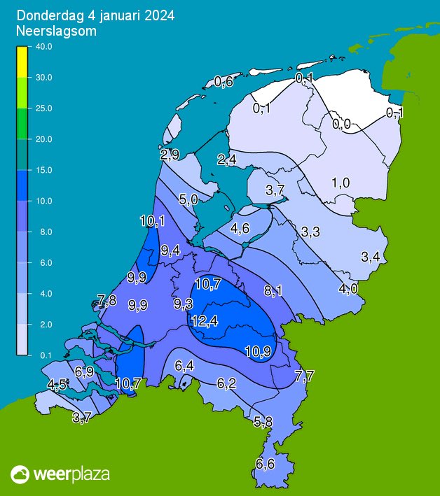 samemmers2001's tweet image. **#Weerupdate 4 januari 2024** | Hoogste temperatuur: 10.4°C in Westdorpe. Zwaarste windstoot: 54 km/h in Hoek van Holland. Meeste neerslag: 12.4 mm in Herwijnen. De komende dagen wordt het steeds #kouder weer met matige vorst in de nacht en temperaturen rond het #vriespunt