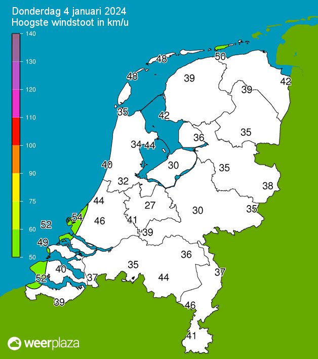 samemmers2001's tweet image. **#Weerupdate 4 januari 2024** | Hoogste temperatuur: 10.4°C in Westdorpe. Zwaarste windstoot: 54 km/h in Hoek van Holland. Meeste neerslag: 12.4 mm in Herwijnen. De komende dagen wordt het steeds #kouder weer met matige vorst in de nacht en temperaturen rond het #vriespunt