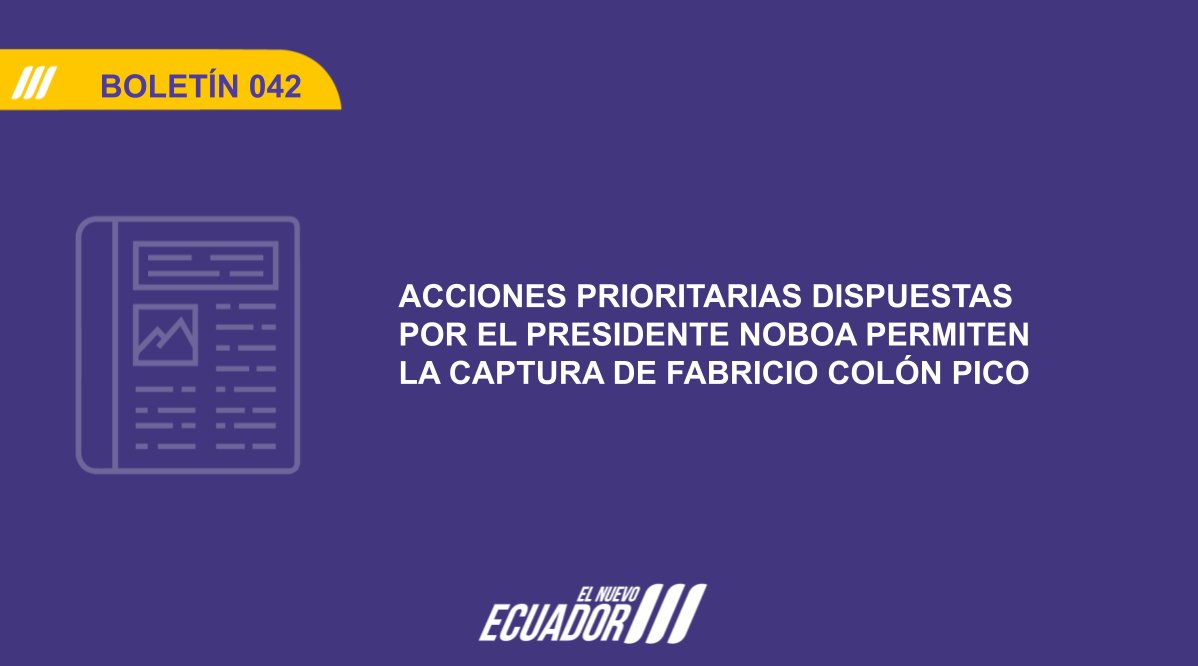 ComunicacionEc's tweet photo. BOLETÍN | #ElNuevoEcuador 🇪🇨

Cumpliendo con las directrices del presidente @DanielNoboaOk la @PoliciaEcuador capturó a Fabricio Colón Pico, quien ha sido públicamente identificado por la Fiscal General del Estado, Diana Salazar, como el presunto responsable de las amenazas de muerte en su contra.

📰➡️https://t.co/xowzRlEIUU
