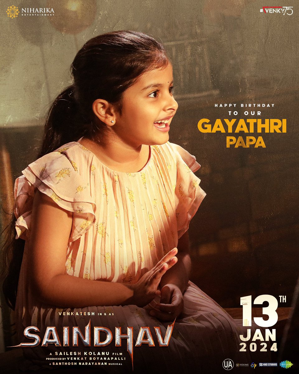 Happy birthday to our little rockstar Ssara Palekar 🤗 She brings joy not only to the life of #Saindhav but also to our entire team! Her performance as Gayathri Papa will tug at your hearts ❤️