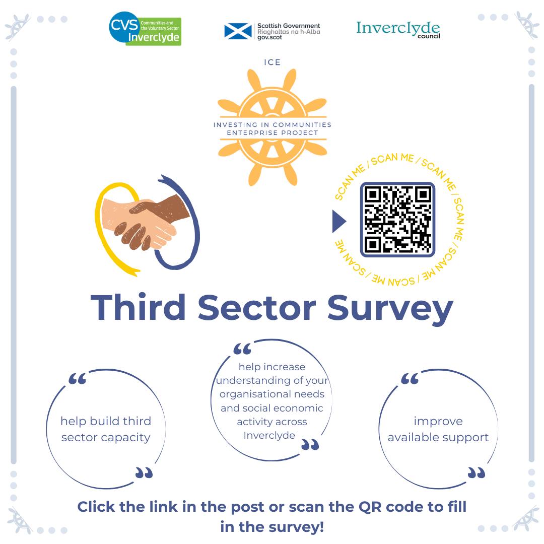 Our @InvComEntPro team are running the Third Sector Survey to gather understanding of your organisational needs and socio-economic activity in Inverclyde, with the aim of building sector capacity and improving support. The survey is quick and easy: forms.office.com/e/TSZc1L8Gnh