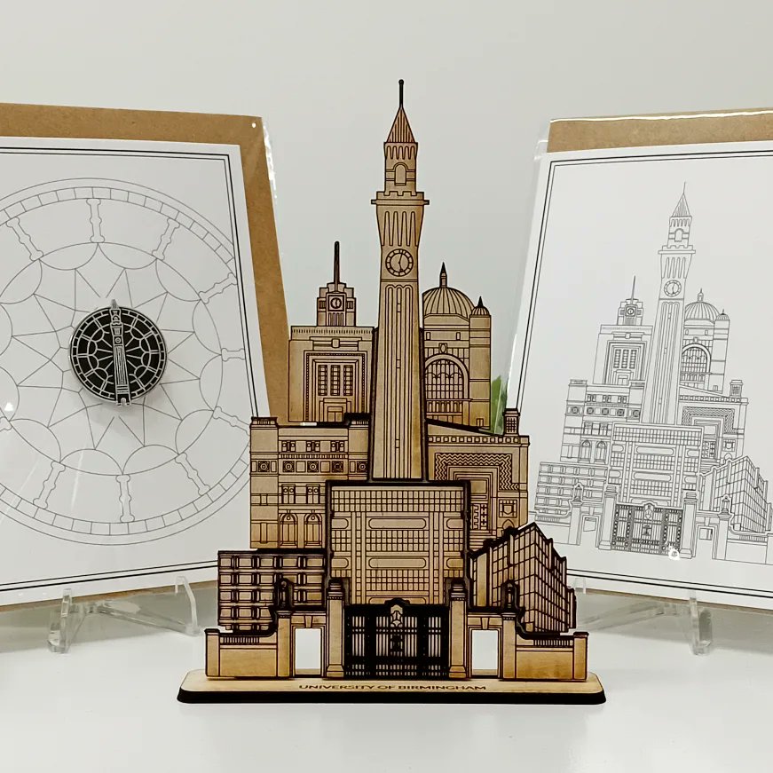 University of Birmingham gifts at @ivyandrosegifts - Jewellery Quarter gift shop. Enamel badges, greeting cards and wooden decorations. @JQBID @unibirmingham #graduation #retirement #Celebration