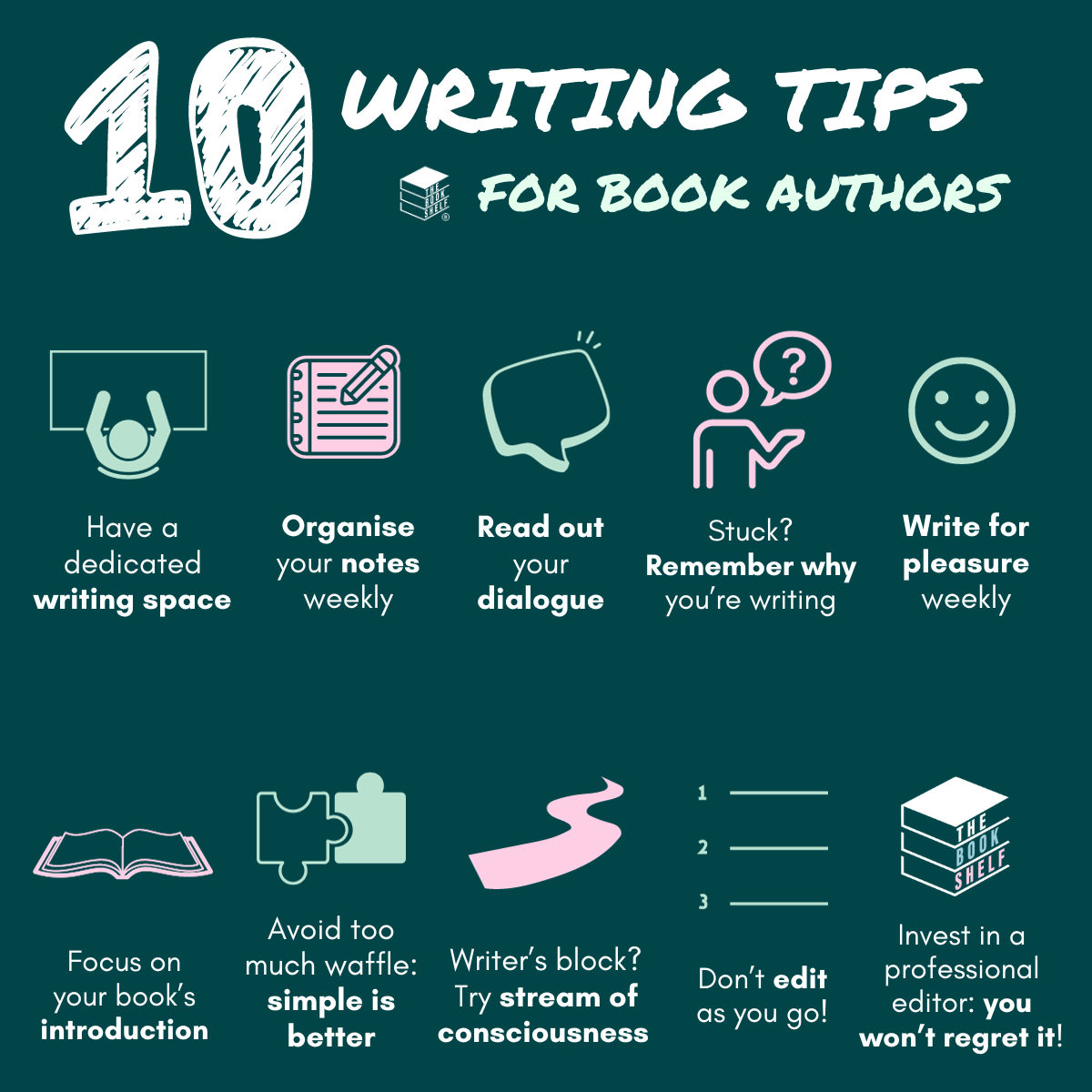 Here's 10 expert #tips for our #writers and #authors!

📩 💬 Message us today to get started on #writing and #publishing your book!

Which writing tip do you want to add? Let us know!

#writingtips #authors