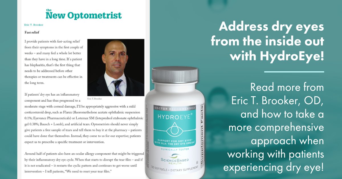 In a <a href="/new_optometrist/">The New Optometrist</a> article, Eric Brooker, OD, discusses the importance of education and personalized approaches for #DryEye patients. Click the link to learn what Dr. Brooker includes in his dry eye kits and how nutraceuticals may benefit patients. 

bit.ly/43WAnEy