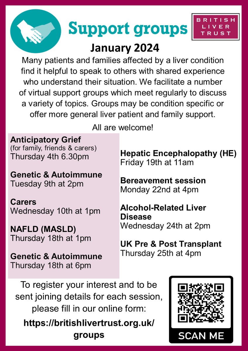 If you are affected by liver disease or liver cancer, it can be helpful to speak to other people with shared experiences. Our virtual support groups are free to attend.          

Visit our website to find out more and register to attend: conta.cc/3joRsFR