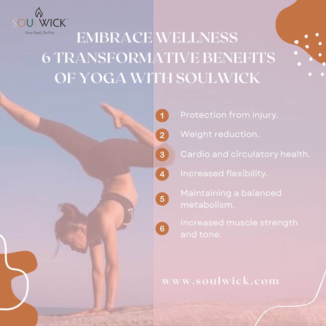 SoulwickCo's tweet photo. Find balance &amp; strength with yoga.🧘‍♀️ Discover 6 key benefits with SOULWICK. Your wellness journey starts here! 

#SoulWick #goodriddance #meditation #peace #happiness #mentalhealth #yoga #wellness #namaste #selfcare #goodsmell https://t.co/rJbLkoWz2r