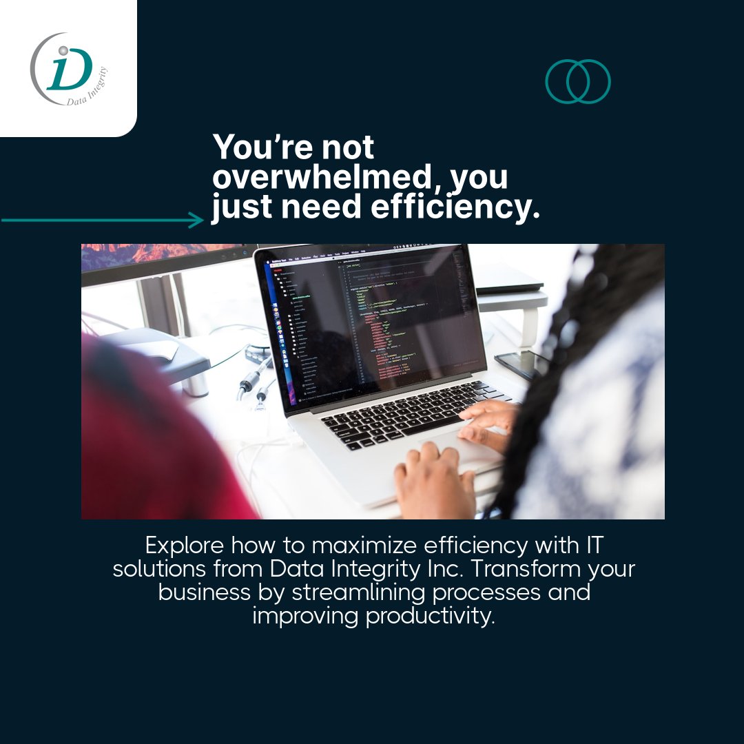 Unlock efficiency with Data Integrity Inc.! 🚀 Discover IT solutions that revolutionize business operations, streamline processes, boost productivity. Don't settle for being overwhelmed, embrace efficiency today! 💪 #DataIntegrityInc #EfficiencyRevolution #StreamlineSuccess