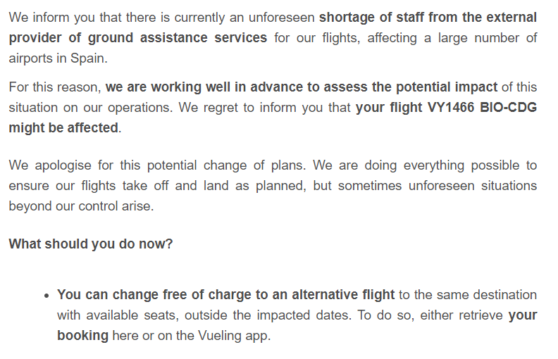 azinicus's tweet photo. @vueling your flight update email is as clear as mud. Is it cancelled, delayed, or just a cruel joke? Flight status is 'on time' though check in shows an ambiguous 'Change' warning. Your customer service line is a humanless void. #Vueling #CustomerServiceFail

#HelplessCustomer https://t.co/ush9c9jR4c