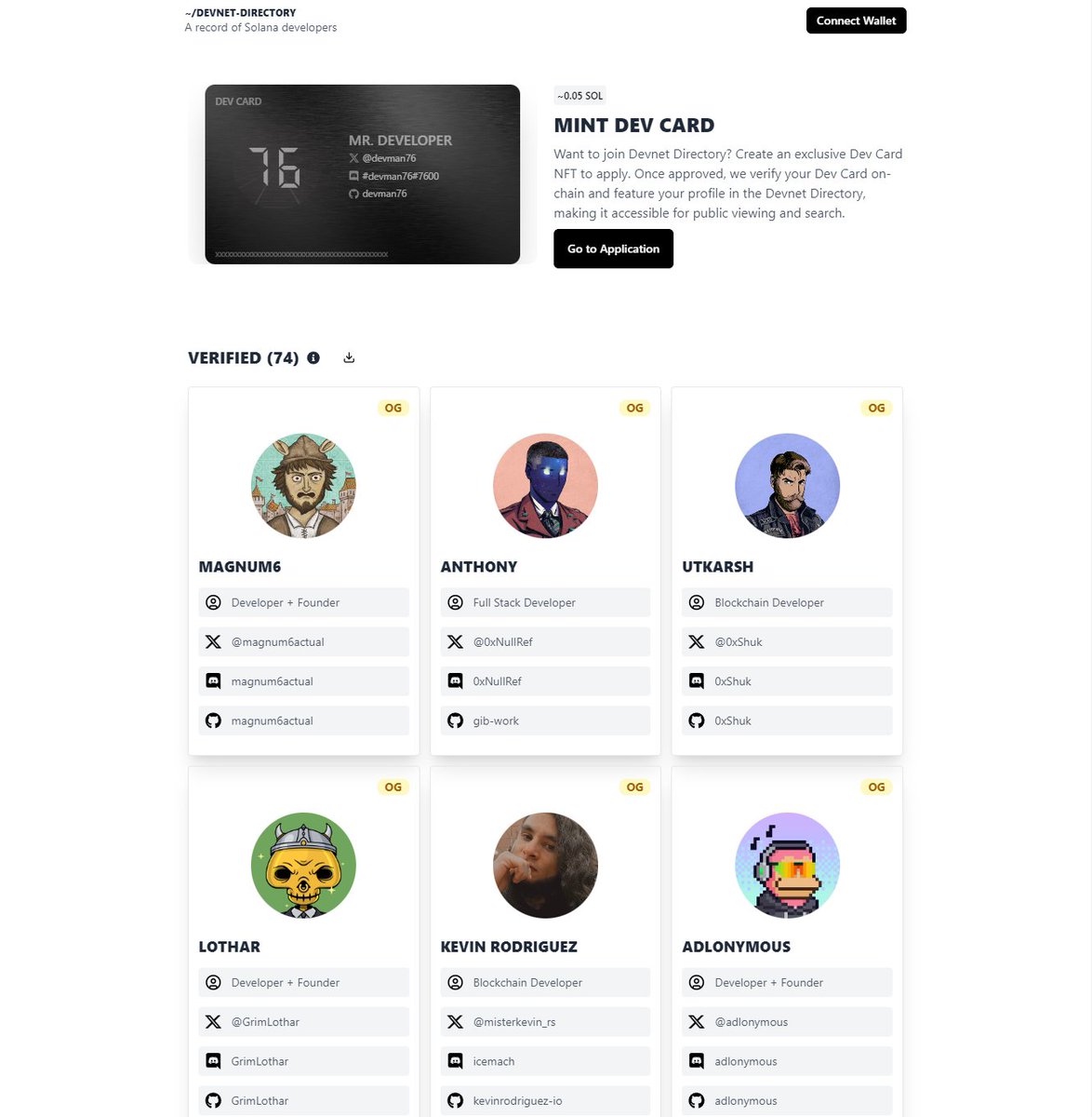 📔 Introducing Devnet Directory! An on-chain directory of @solana devs. 🏆  Get OG Status First 100 to mint get OG status on the site. Apply today! You  can apply to be part