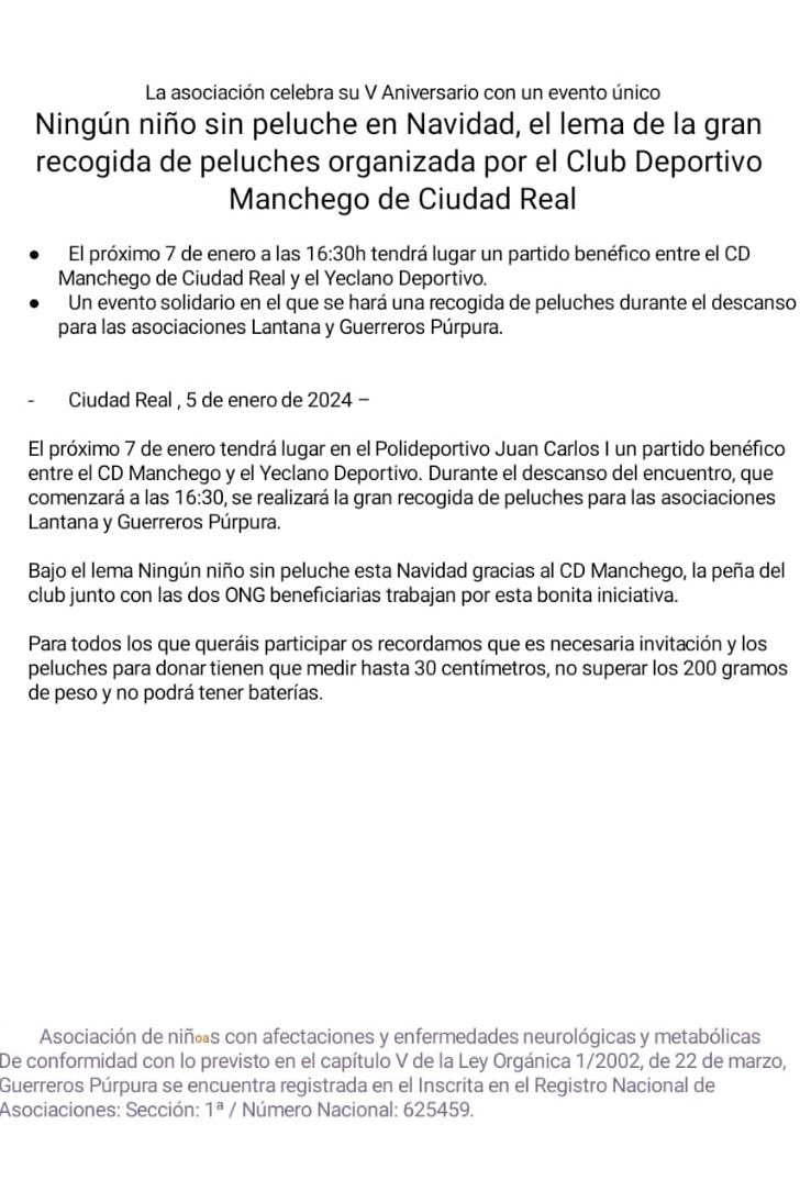 Guerreros púrpura, comunicado a la prensa y al <a href="/CDManchegoCReal/">Club Deportivo Manchego</a> como a Brigada Azul por la organización de dicho evento!! GRACIAS A VOSOTROS M.