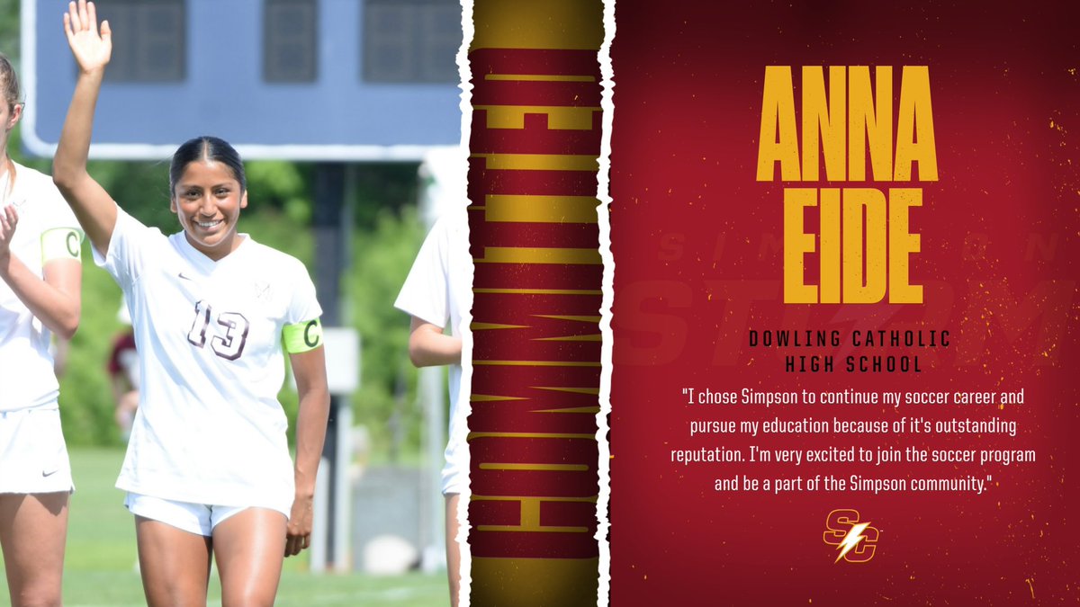 🎉🚨2024 Commitment🚨🎉

Joining us at semester is transfer Anna Eide!

Anna helped lead Dowling HS to a semi-final finish last spring. At Grandview she made 9 starts, scored and assisted a goal in 14 appearances. 

Welcome to the #SimpCoWoSo Family Anna! 

#RollStorm