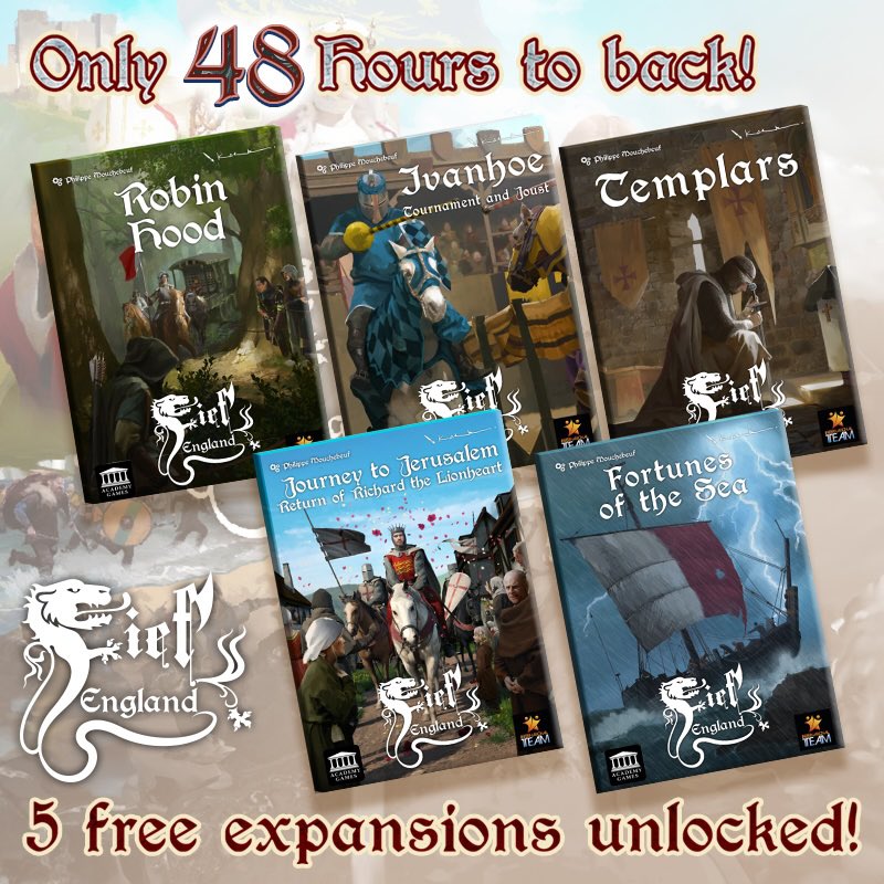 48 hours! This is your last chance to get Fief England’s All-In pledge with all unlocked expansions and bonuses, FREE medieval metal coins, Medieval Buildings and a giant map! Back today!
#boardgames #gamefound 
gamefound.com/projects/acade…