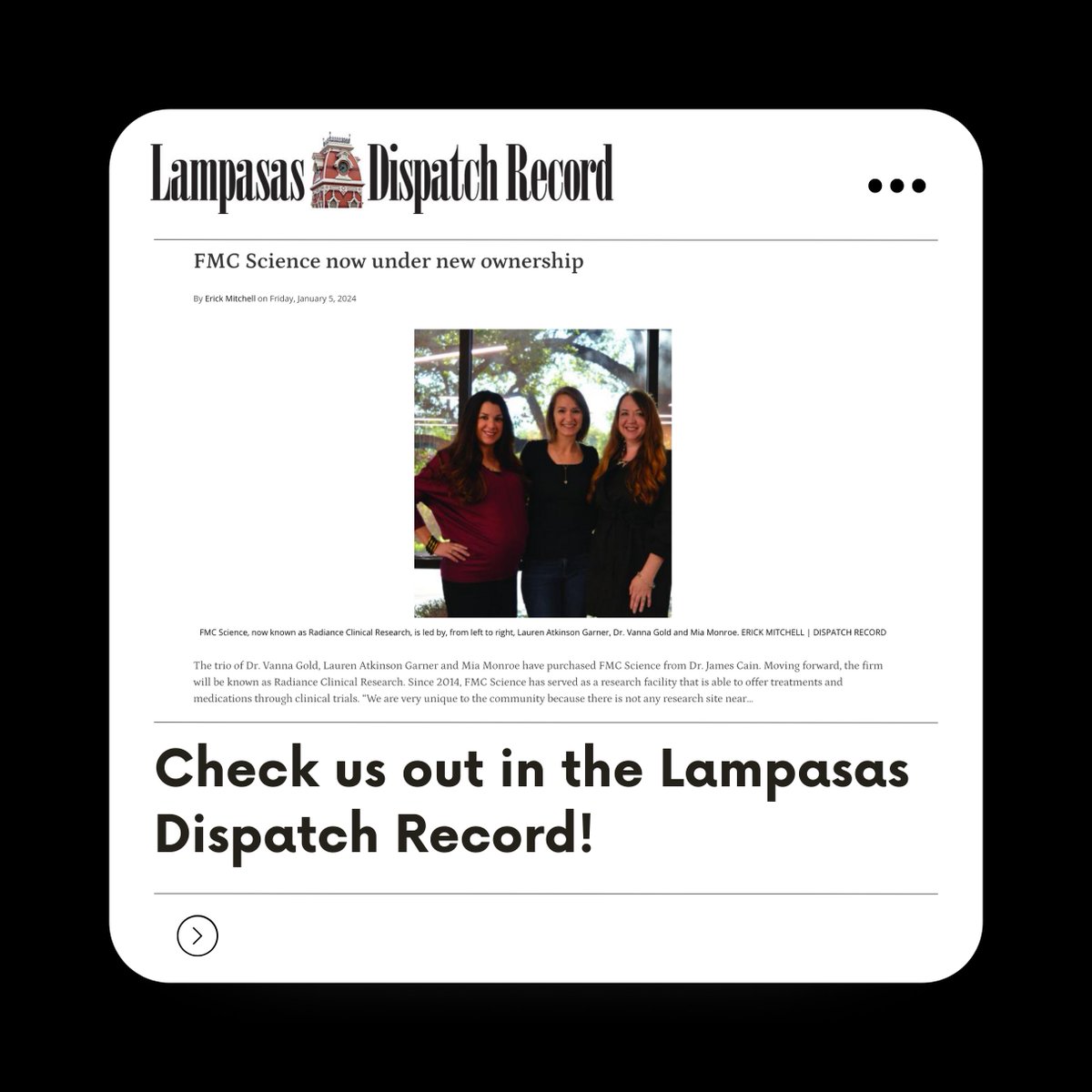 Thank you to the Lampasas Dispatch Record for sharing our exciting news! 🗞️
