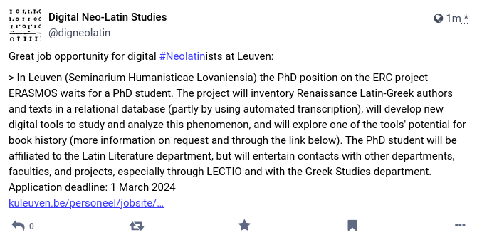 Just posted in the #Fediverse

(find us at @digneolatin@hcommons.social or subscribe to the feed via RSS -> hcommons.social/@digneolatin.r…). 

This Xitter account will most likely be phased out soon.