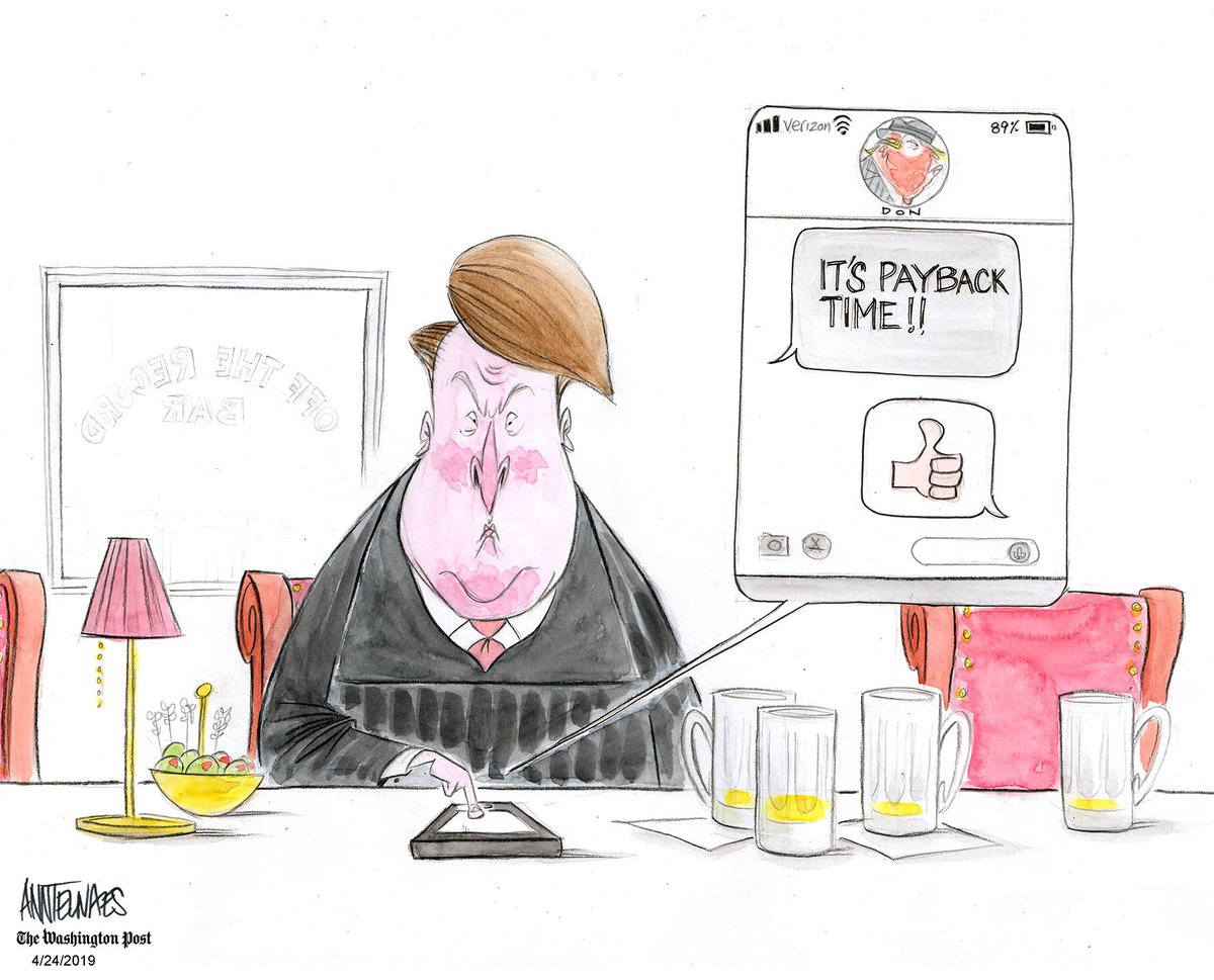 2 key points on Trump’s lawyer suggesting Justice Kavanaugh owes Trump washingtonpost.com/politics/2024/… (cartoon from 2019)