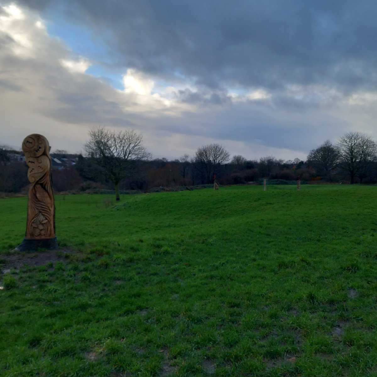 KylaCotterell's tweet photo. Lovely walk across jubilee park, Cadbury heath with the new tree sculptures #dailywalk #Bristol https://t.co/CaN28elNAW