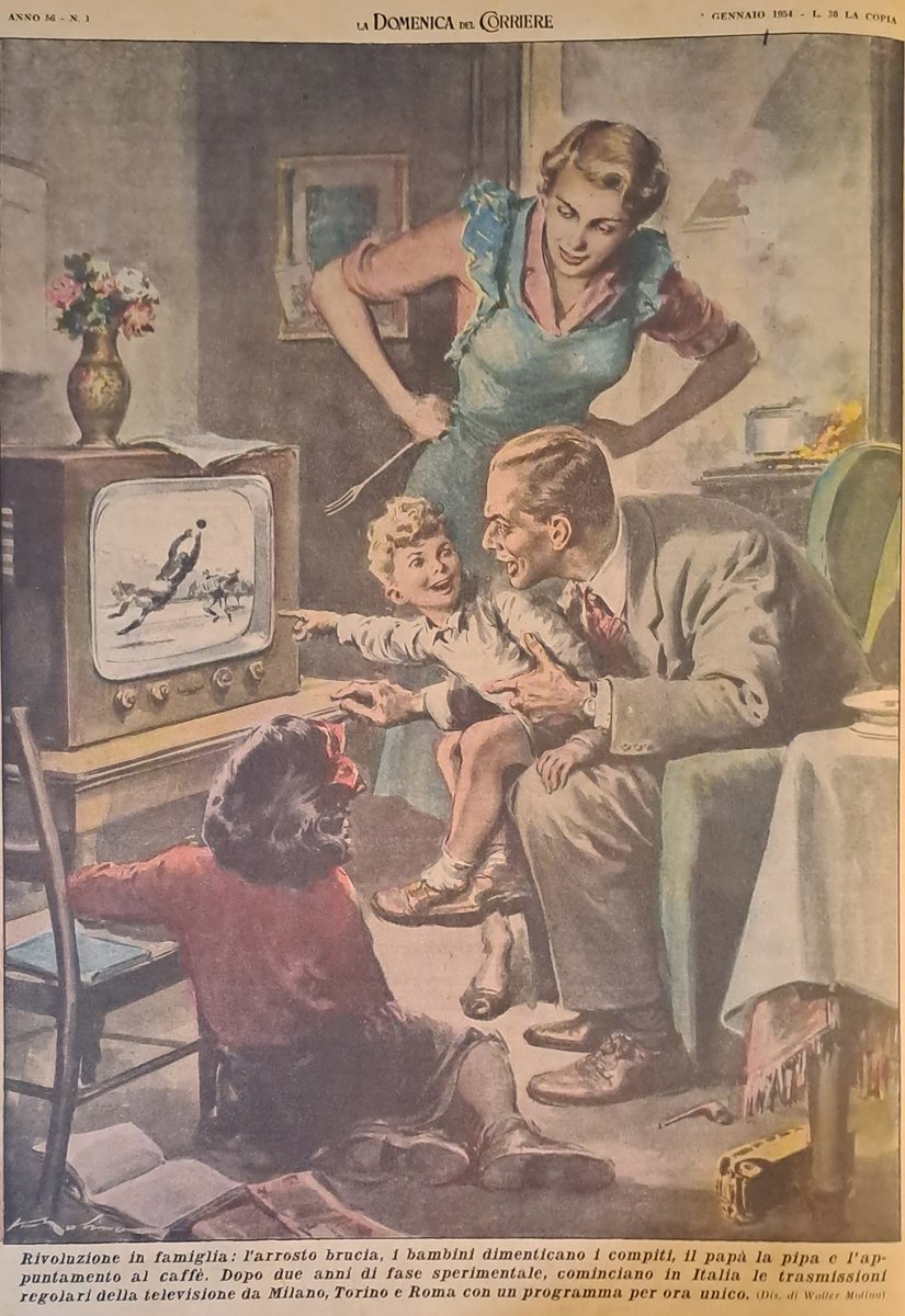NonSoloCartolin's tweet photo. Rivoluzione in famiglia: cominciano in #italian le trasmissioni regolari della #televisione da #Milano, #Torino e #Roma con un #programma per ora unico

#1954 #RAI #radiotelevisione #radio #corriere #anniversario #70anni #domenicadelcorriere #tg1 #rai2 #TV #compleannoRAI https://t.co/hJNVaLTW07
