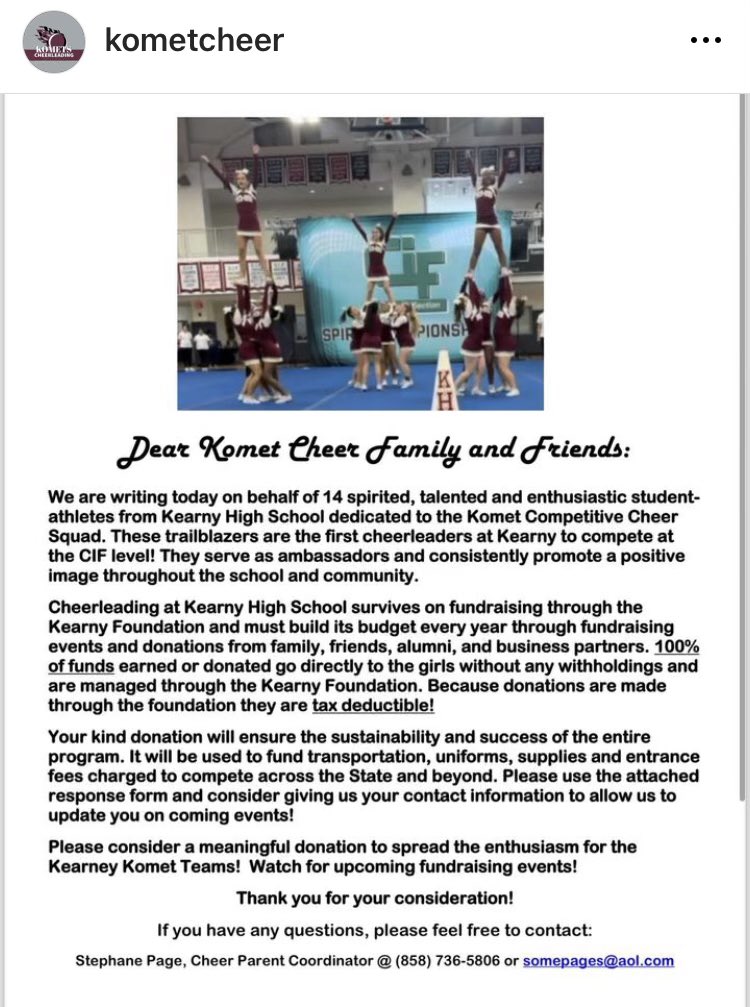 Any donations are appreciated!

<a href="/sdschools/">San Diego Unified</a> #kometcheer #komets