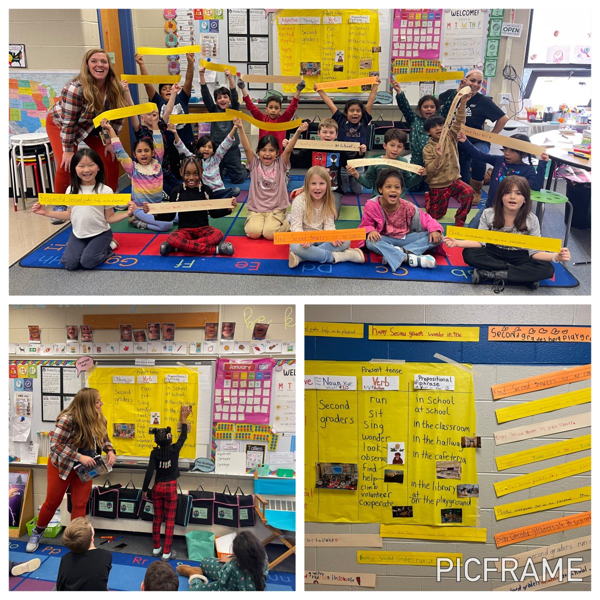 Flores2ndGrade's tweet photo. Students in Room 203 are communicators and creative and critical thinkers. They used these skills to discuss, share and write present tense sentences. #centreridgees #cresconnections #cresculture #GLAD https://t.co/DTeg7YEnCj