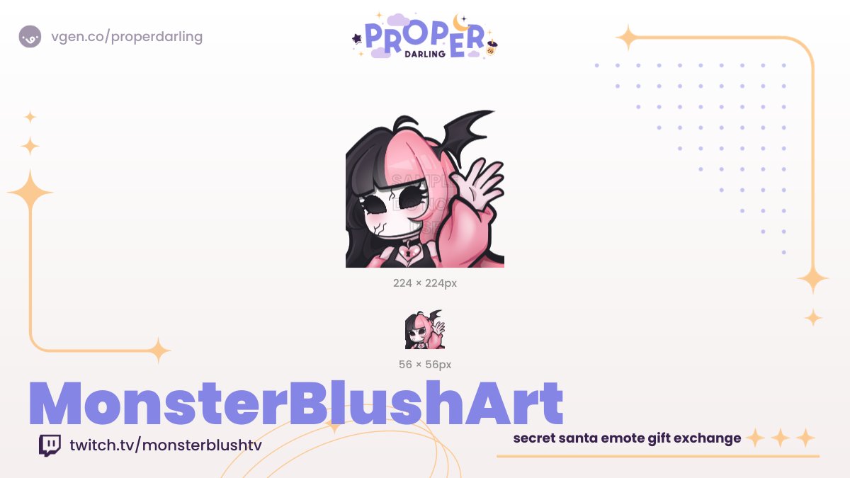 ohproperdarling's tweet photo. Wanted to share what I did in @Plushunagi's secret emote gift exchange for @MonsterBlushArt ๐ณโจโ๏ธ
Glad this lovely moment could happen ๐ #properillo https://t.co/CGkPrxTlPX