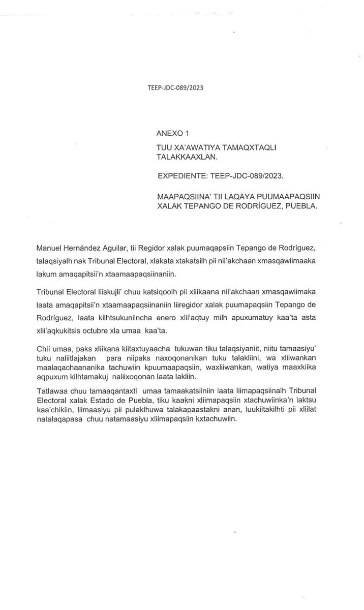 GenovevaHuerta's tweet photo. ¡Conseguimos la primera sentencia en lengua indígena de Puebla! ⚖️

Mi equipo jurídico recibió la notificación del @trielecpue con la resolución traducida al Totonaco, en favor del regidor indígena Manuel Hernández.

Celebramos este precedente en favor de los derechos de las comunidades indígenas que participan en el servicio público.

Acompañaremos al regidor para que se cumpla en su totalidad la sentencia.