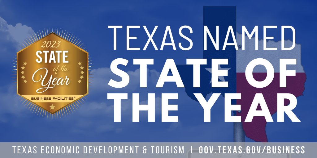 GovAbbottPress's tweet photo. BIG news: Texas is the @bizfacilities 2023 State of the Year!
Thank you to the hardworking Texans, innovative business leaders, and state, local, and regional economic development partners who made this possible.
More: https://t.co/Eg7l8Pz3Mq https://t.co/v9a11Shi4b