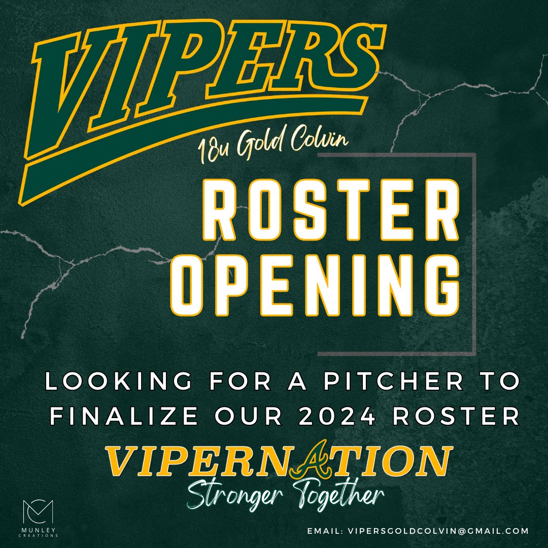 Looking for one final piece to our team! 🧩 Will be playing a National Schedule in Dominate brackets! Come be apart of something great! 🐍 Email or message for a private tryout! #vipernation <a href="/thevipernation/">Atlanta Vipers Fastpitch</a> <a href="/spatte1108/">Selena Collins-Patterson (Coach C)</a> <a href="/ExtraInningSB/">EXTRA INNING SOFTBALL</a>