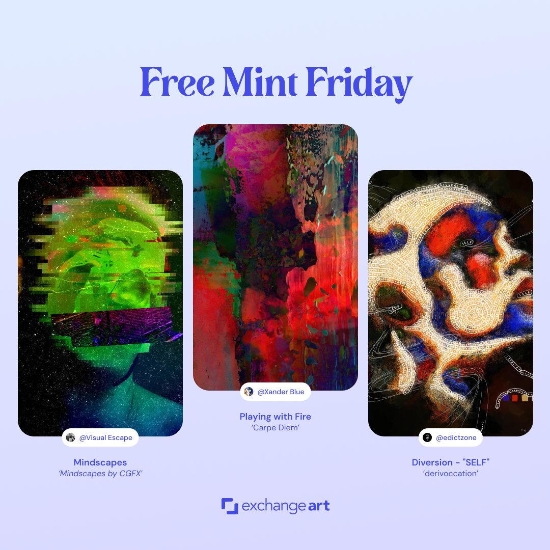 exchgART's tweet photo. Never miss a #FreeMintFriday

Accessible art for the entire community, what we like most!

Check out these incredible free pieces and share one of your choice👇 https://t.co/H1D5Oi3dUj