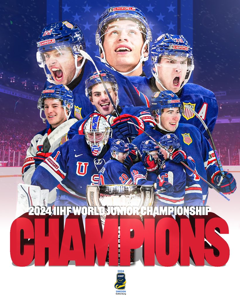 USA ARE THE 2024 #WorldJuniors CHAMPIONS!🇺🇸🏆 @usahockey #WorldJuniors #USASWE